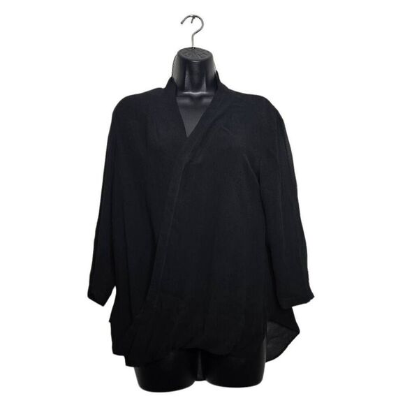Babaton Blouse Women's Size Small 100% Silk Draped Black Semi Sheer 3/4 Sleeve - Picture 1 of 5